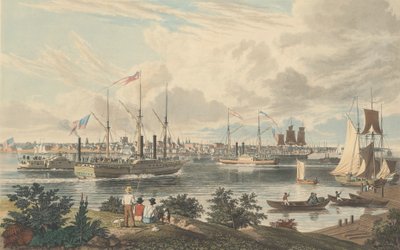 مدينة ديترويت ، ميشيغان: مأخوذة من كندا شور بالقرب من فيري ، نُشرت عام 1837. بواسطة وليام جيمس بينيت
