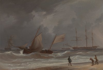 A Lugger يقود إلى الشاطئ في عاصفة بواسطة ويليام جوي