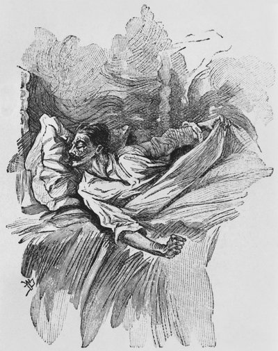 كابوس ، رسم توضيحي من "لو هورلا" بقلم غي دي موباسانت (1850-1893) نقشه جورج ليموين ، باريس ، طبعات ألبين ميشيل ، ج .1910 (نقش الخشب) بواسطة وليام جوليان دمازي