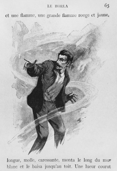 الراوي ، رسم توضيحي من "لو هورلا" بقلم غي دي موباسانت (1850-1893) محفور بواسطة جورج ليموين ، باريس ، طبعات ألبين ميشيل ، ج .1910 (نقش الخشب) بواسطة وليام جوليان دمازي