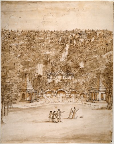 Chatsworth: تصميم لـ Cascade ، أوائل أربعينيات القرن الثامن عشر (قلم وحبر بني مع قلم رصاص بني على ورق) بواسطة وليام كينت