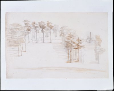 Chiswick, a view from an elevated point above the Orange Tree Garden Temple (pencil & wash on paper) بواسطة وليام كينت