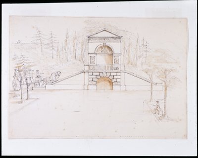 Chiswick, design for a pedimented cascade combined with a road bridge at the end of the canal ( pen & ink and wash on paper) بواسطة وليام كينت