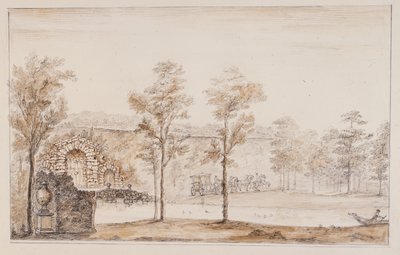 Chiswick, design for a rustic cascade and bridge set against the terrace (pen & ink and wash over pencil on paper) بواسطة وليام كينت