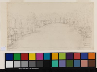 Chiswick, view of the Exedra showing placement of sculpture (pencil on paper) بواسطة وليام كينت