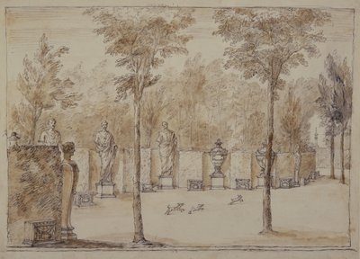 View into the Exedra at Chiswick (pen & ink with brown wash on paper) بواسطة وليام كينت