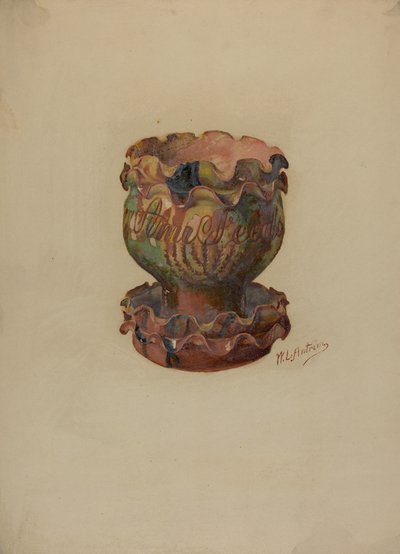 بنسلفانيا ، وعاء وصينية الزهور الألمانية ، c. 1936. بواسطة وليام أنتريم