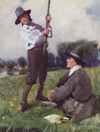 رسم توضيحي لـ The Compleat Angler بواسطة إيزاك والتون (لون ليثو) بواسطة وليام لي هانكي