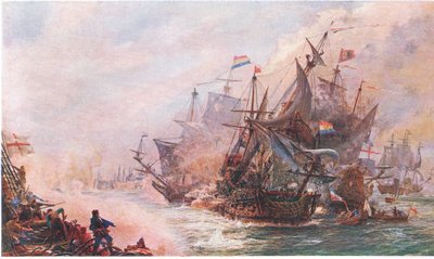 مشاركة Blakes لمدة ثلاثة أيام مع Von Tromp ، من Cassells History of the British People التي نشرتها شركة Waverley Book Company Limited ، c.1940 بواسطة وليام ليونيل ويلي