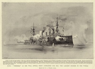 HMS رهيب لأنها ستظهر عند اكتمالها للبحر ، أكبر طراد في العالم بواسطة وليام ليونيل ويلي