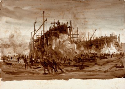 سفن حديدية على الأسهم، حوالي عام 1910 (غسيل بني) بواسطة وليام ليونيل ويلي