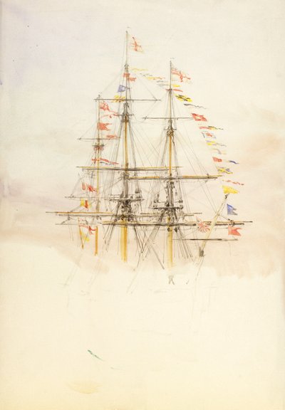 صواري السفينة HMS "Victory"، أواخر القرن التاسع عشر إلى أوائل القرن العشرين (ألوان مائية، جرافيت) بواسطة وليام ليونيل ويلي