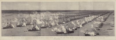 The Grand Naval Review at Spithead على شرف اليوبيل الماسي للملكة ، 26 يونيو 1897 ، الأسطول يطلق التحية الملكية على دخول اليخت الملكي في الخطوط بواسطة وليام ليونيل ويلي