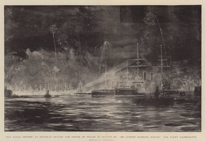 الاستعراض البحري في Spithead أمام أمير ويلز على شرف اليوبيل الماسي للملكة ، الأسطول المضاء بواسطة وليام ليونيل ويلي
