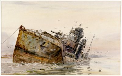 "مدمرة ألمانية V82 في بحيرة النافورة"، حوالي 1920-1922 (لوحة مائية) بواسطة وليام ليونيل ويلي