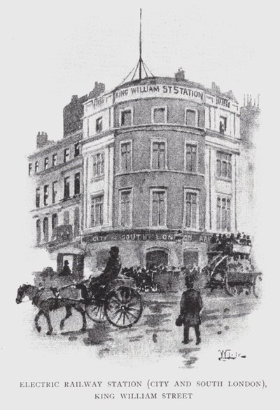 محطة سكة حديد كهربائية ، City and South London ، King William Street (litho) بواسطة وليام لوكير