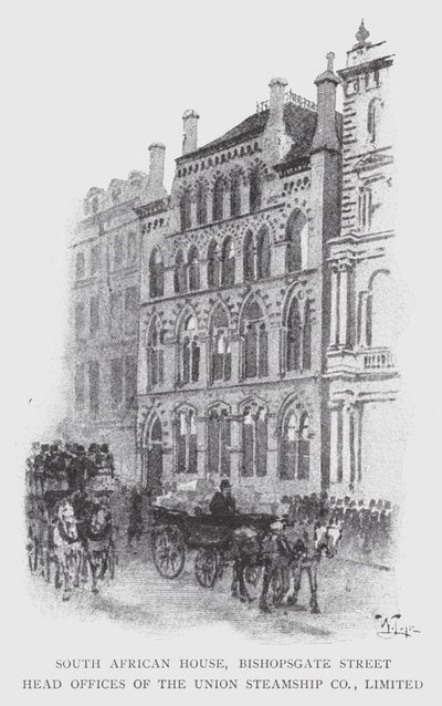 South African House, Bishopsgate Street, Head Offices of the Union Steamship Co, Limited (litho) بواسطة وليام لوكير