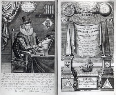 صورة في الصفحة وصفحة العنوان من "Instauratio Magna" بقلم فرانسيس بيكون ، 1640 بواسطة وليام مارشال