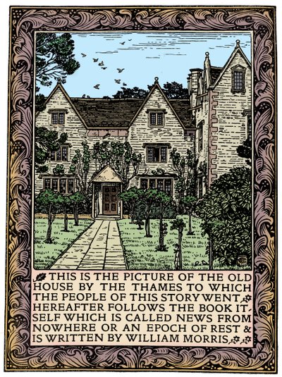 Kelmscott Manor، Gloucestershire، frontispiece to News from Nowhere، c1892 1901 بواسطة وليام موريس