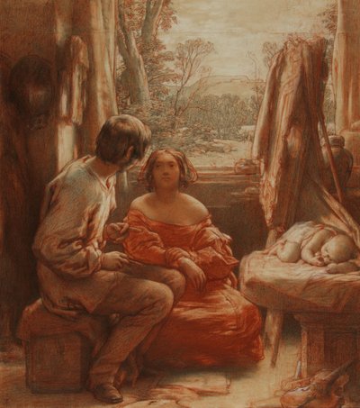 استوديو الفنان ، حوالي عام 1839 (قلم رصاص به طباشير حمراء وبيضاء على ورق) بواسطة وليام مولريدي