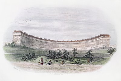 الهلال الملكي ، حمام ، من الحديقة ، نقش جيه شوري ، ج .1840 بواسطة وليام ن. هاردويك من باث