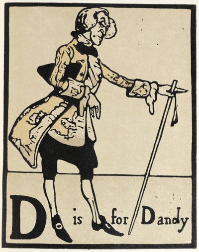 D هو Dandy ، رسم توضيحي من "An Alphabet" ، حانة. 1898 (نقش خشبي ملون يدويًا) بواسطة وليام نيكلسون