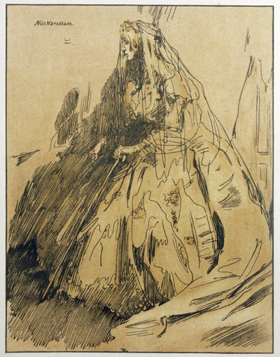 الآنسة هافيشام ، رسم توضيحي من "شخصيات الرومانسية" ، نُشر لأول مرة عام 1900 (لون ليثو) بواسطة وليام نيكلسون
