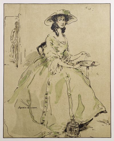 صوفيا ويسترن ، رسم توضيحي من "شخصيات الرومانسية" ، نُشر لأول مرة عام 1900 (لون ليثو) بواسطة وليام نيكلسون