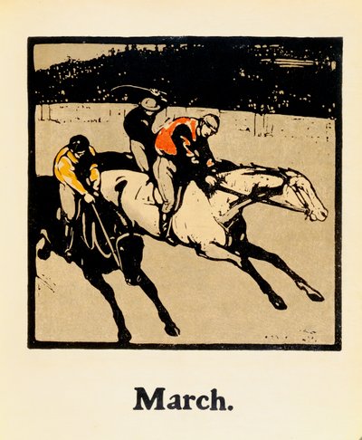 شهر آذار (مارس) ، من "An Almanac of Twelve Sports" ، بكلمات روديارد كيبلينج ، نشره لأول مرة ويليام هاينمان بواسطة وليام نيكلسون