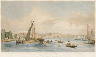 جسر واترلو ، من الغرب ، مع سباق القوارب بواسطة William Parrott
