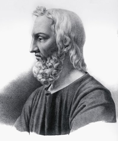 Portrait of Pedanius Dioscorides (circa 40-circa 90), Greek physician, botanist and pharmacist, engraving بواسطة الكسندر جبرائيل (بعد) ديكامبس