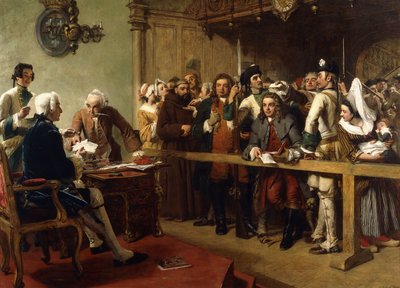أحضر هوغارث أمام حاكم كاليه كجاسوس ، 1851 بواسطة وليام باول فريث