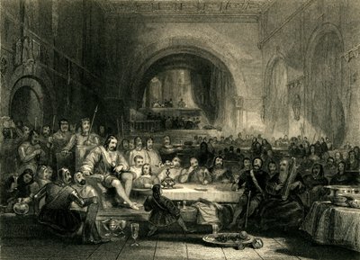 "الأمير لويلين وباروناته ، في قصره بالقرب من عابر" ، c1836 بواسطة وليام رادكليف