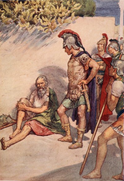 ألكسندر و Diogenes ، رسم توضيحي من "حياة بلوتارخ للبنين والبنات" ، أعاد سرده WH Weston ، London c.1910 بواسطة وليام ريني