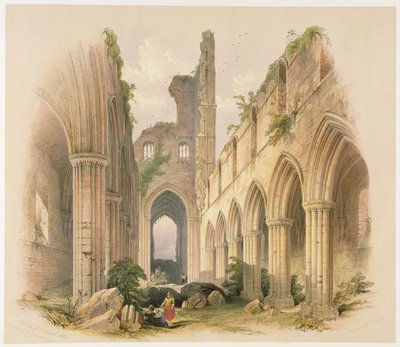 دير كيركستال ، الصحن والجوقة ، من "الآثار الرهبانية في يوركشاير" ، نقشها جورج هوكينز (1819-52) ، 1842 بواسطة وليام ريتشاردسون