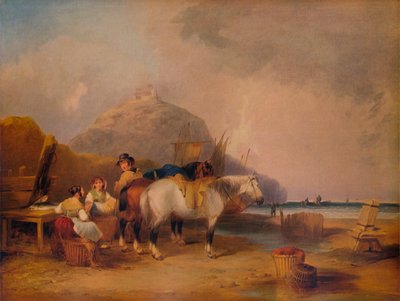 مشهد الساحل ، مع الأشكال والخيول ، c1841 بواسطة ويليام شاير