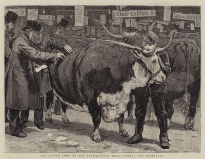 عرض الماشية في القاعة الزراعية ، الحكم على Herefords بواسطة وليام سمول