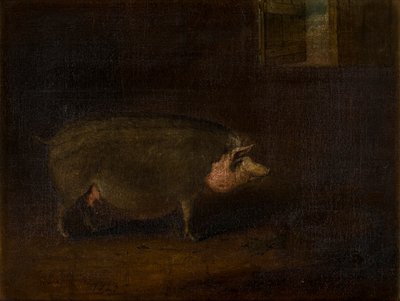A Pig in a Sty، c 1823 (زيت على قماش) بواسطة وليام سميث