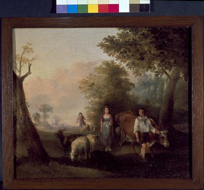 Landscape with cattle and sheep (oil on wood panel) بواسطة وليام سنر. (من أتباع) شاير