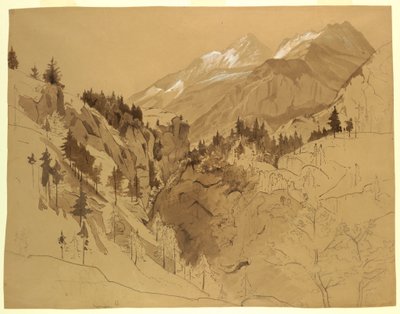 رسم، جبال بالقرب من ميرينجين، سويسرا، 1856 بواسطة وليام ستانلي هاسيلتين