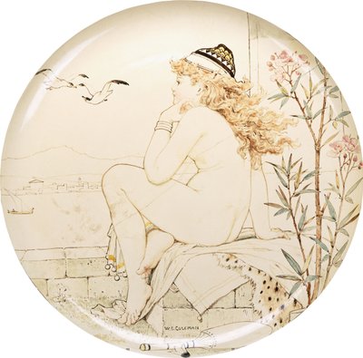 شاحن من Minton Art Pottery Studio ، مطلي بطلاء عاري يحدق في البحر ، القرن التاسع عشر بواسطة وليام ستيفن كولمان