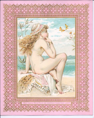 بطاقة الفيكتوري السنة الجديدة لجمال الاستحمام على الشاطئ ، c.1881 بواسطة وليام ستيفن كولمان