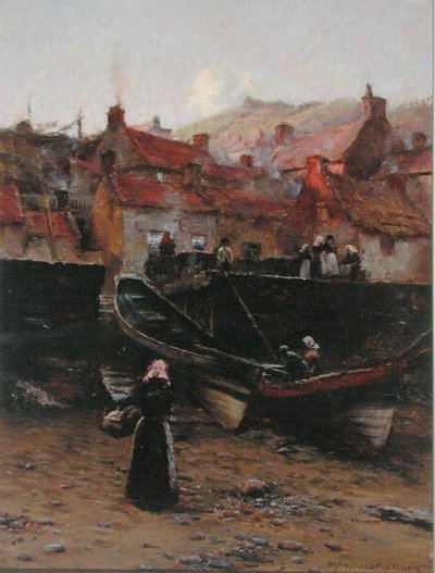 رصيف الميناء في Staithes ، يوركشاير (زيت على قماش) بواسطة وليام تيولون بلاندفورد فليتشر