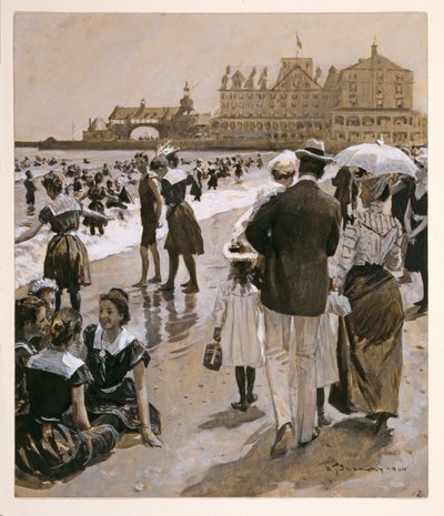 مشهد الشاطئ من هاربرز ويكلي ، حانة. 1900 (الطباعة الحجرية الملونة) بواسطة وليام توماس سميدلي