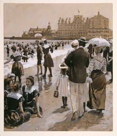 مشهد الشاطئ من Harper's Weekly، pub. 1900. بواسطة وليام توماس سميدلي