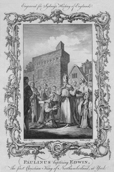 قام Paulinus بتعميد إدوين ، أول ملك مسيحي في نورثمبرلاند ، في يورك ، 1773. بواسطة وليام ووكر