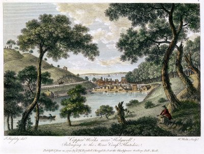 أعمال النحاس بالقرب من هوليويل ، فلينتشاير ، ويلز مملوكة لشركة منى ، 1792 بواسطة وليام واتس