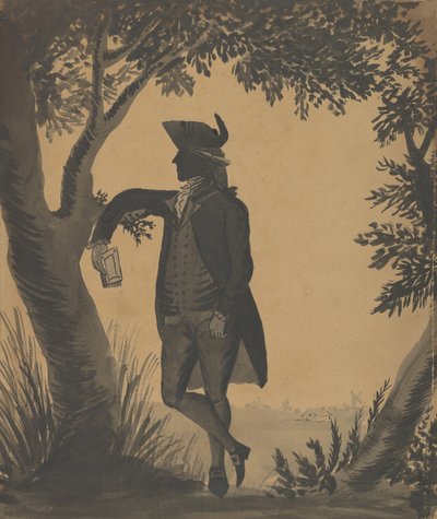 شاب متكئ على شجرة مع كتاب ، كاليفورنيا. 1780-89. بواسطة وليام ويلينجز