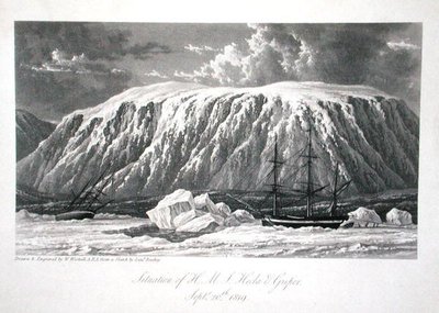 حالة HMS Hecla & Griper ، 20 سبتمبر 1819 ، من "مجلة رحلة لاكتشاف ممر شمال غرب من المحيط الأطلسي إلى المحيط الهادئ تم إجراؤه في السنوات 1819-20" ، بقلم ويليام إدوارد باري ، نُشر عام 1821 (نقش) بواسطة وليام ويستال
