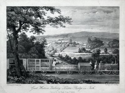 سكة حديد غريت ويسترن ، جسر كيلستون بالقرب من باث ، حوالي 1835-40 (ليثو على ورق) بواسطة وليام ويستون يونغ